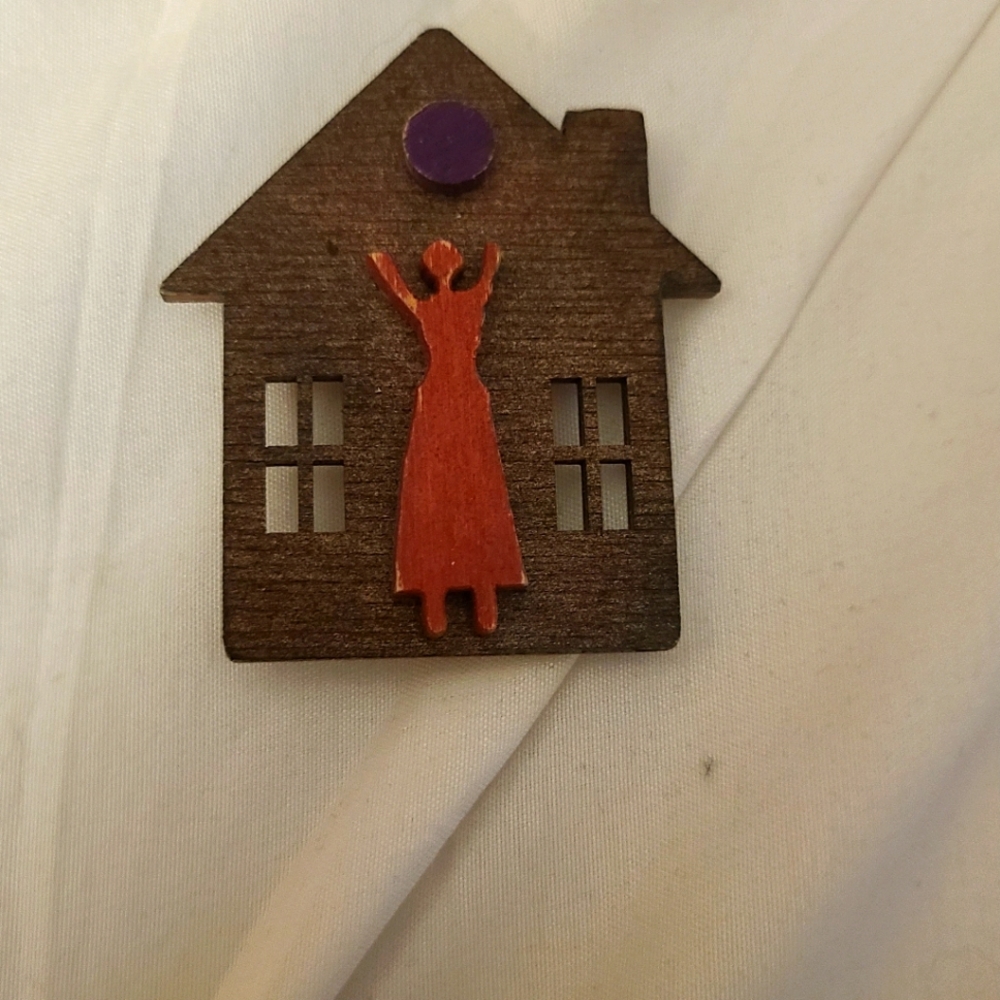 Primitive house & woman pin